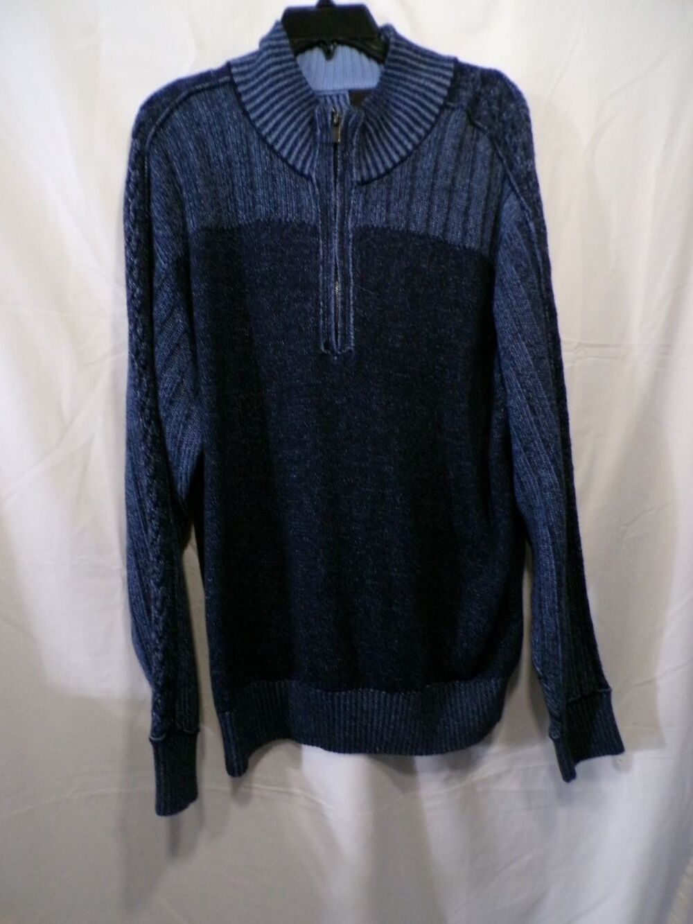 Fusion Men's 2XL Blue Chunky Knit 1/4 Zip Pullover Sweater Mock Neck